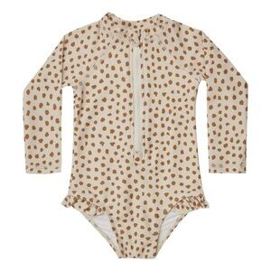 Rylee + Cru Brown Polka Dot Long Sleeve Swimsuit rash guard 2/3Y